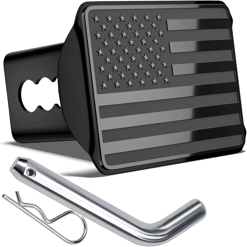 OGYE Heavy American Flag Metal Trailer Hitch Cover for 2 Inch Receivers (with Trailer Hitch Pin & Clip),Black - Image 1